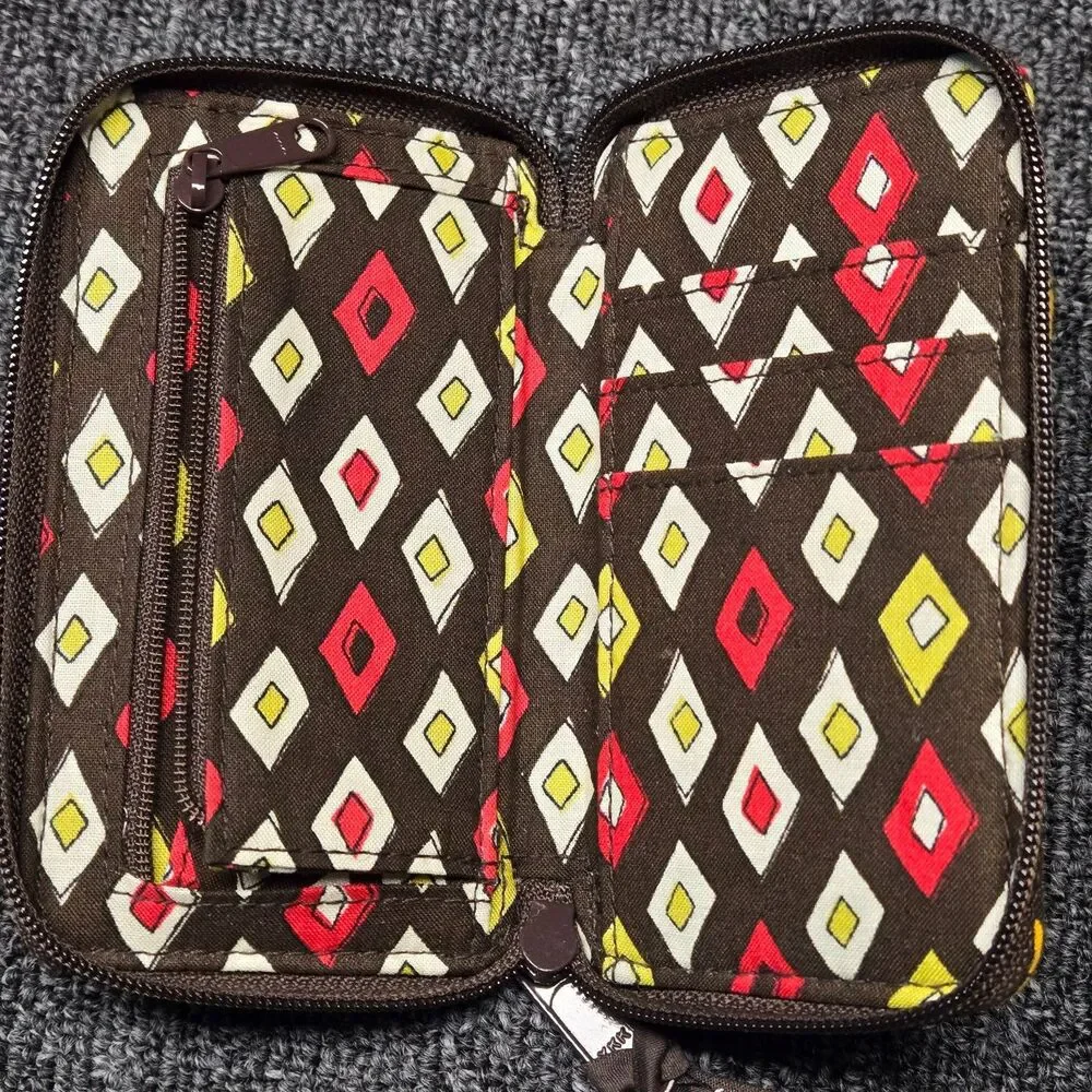 Vera Bradley Puccini Wristlet Wallet ID Case Retired Red Yellow Floral VTG